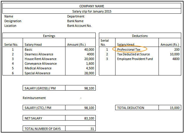 Professional Tax - Salary Slip